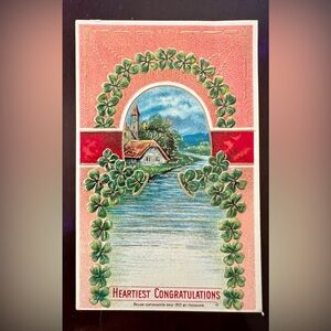 3/$20 💜 Antique POSTCARD Shamrock Clover Deadstock Unused Congratulations